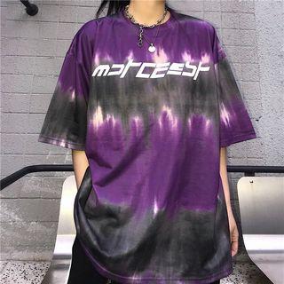 Elbow-sleeve Tie Dye Letter T-shirt