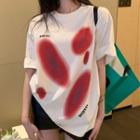 Short-sleeve Printed T-shirt Red Print - White - One Size