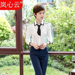 Contrast Trim Long-sleeve Shirt / Dress Pants / Set: Contrast Trim Long-sleeve Shirt + Dress Pants