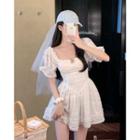 Short-sleeve Frill Trim Mini Corset Dress