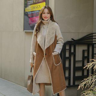 Wide-collar Faux-shearling Long Vest