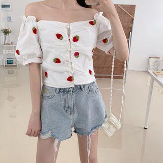 Short-sleeve Fruit Embroidered Blouse