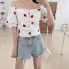 Short-sleeve Fruit Embroidered Blouse