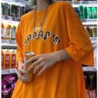 Printed Elbow-sleeve T-shirt Tangerine - One Size