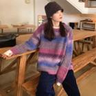 Striped Sweater Pink & Gray & Blue - One Size