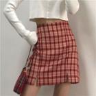 Plaid High-waist Slit Skirt