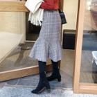 Flounced Midi Check Skirt Dark Brown - One Size
