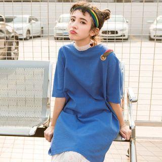 Elbow-sleeve String Accent T-shirt Dress