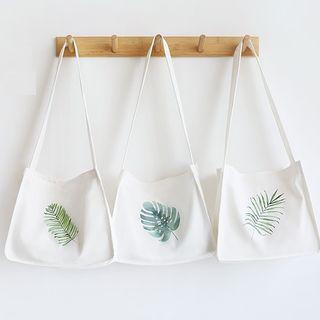 Leaf Print Canvas Crossbody Bag