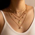 Pearl Pendant Faux Crystal Layered Alloy Necklace 16161 - 1 Pc - Gold - One Size