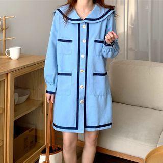 Long-sleeve Sailor-collar Button-up Mini Dress