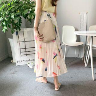 Pleated Chiffon Maxi Skirt Ivory - One Size
