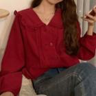 Long-sleeve Frill Trim Double Breasted Shirt