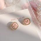Sterling Silver Rhinestone Ribbon Stud Earring 1 Pair - Pink - One Size
