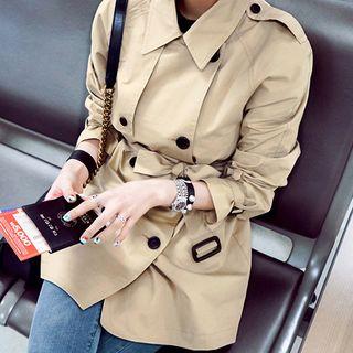 Plain Double-breasted Trench Jacket
