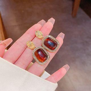 Rhinestone Drop Earring E4796 - 1 Pair - Gold & Brown - One Size