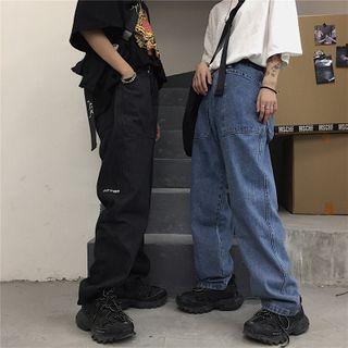 Letter Embroidered Wide Leg Jeans