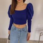 Gigot-sleeve Square-neck Cropped Top