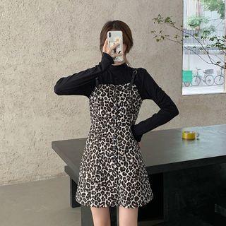 Long-sleeve Top / Zebra Print Mini A-line Overall Dress