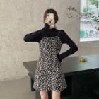Long-sleeve Top / Zebra Print Mini A-line Overall Dress