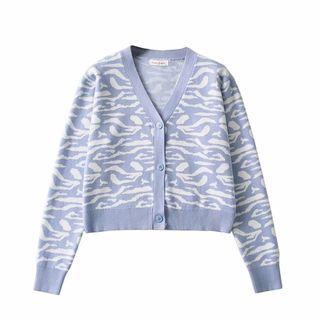 Long Sleeve V-neck Zebra Print Crop Cardigan