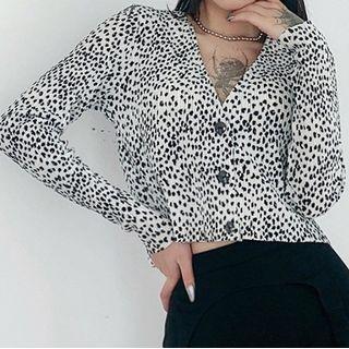 Long-sleeve Printed Button T-shirt