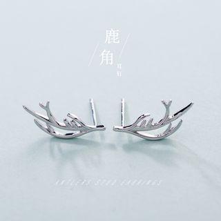 925 Sterling Silver Deer Horn Earring 1 Pairs - Silver - One Size