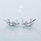 925 Sterling Silver Deer Horn Earring 1 Pairs - Silver - One Size