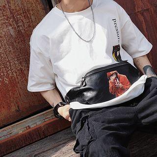 Faux Leather Printed Belt Bag Black - One Size