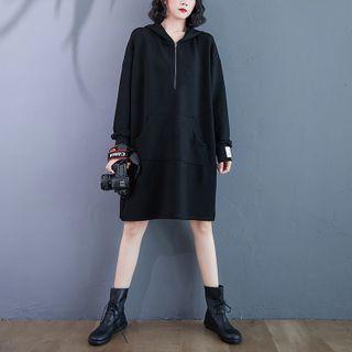 Plain Hoodie Dress Black - One Size
