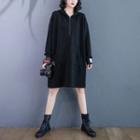 Plain Hoodie Dress Black - One Size