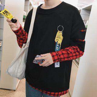 Plaid Panel Ripped Pullover