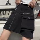 Front-zip Pocketed Mini A-line Skirt