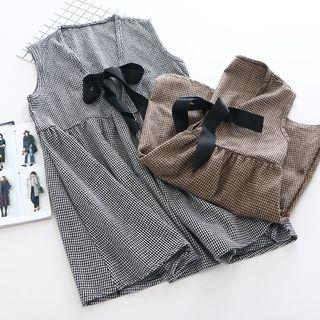 Sleeveless Tie-front Houndstooth Dress
