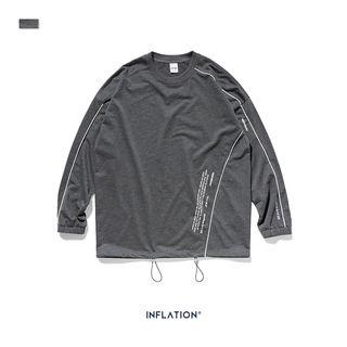Drawstring-hem Long-sleeved Printed T-shirt