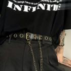 Faux Leather Chain Strap Grommet Belt Black - One Size