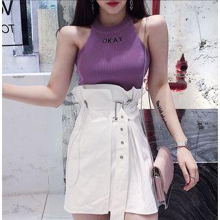 Set: Lettering Knit Halter Top + High Waist Shorts