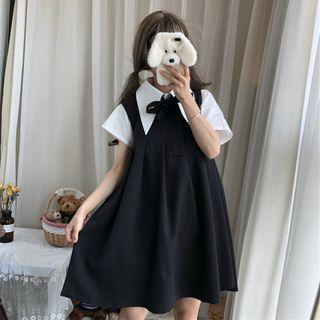 Set: Short-sleeve Shirt + Jumper A-line Dress