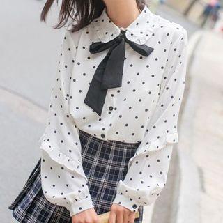 Bow Neck Dotted Shirt
