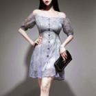 Off-shoulder Lace Mini A-line Dress