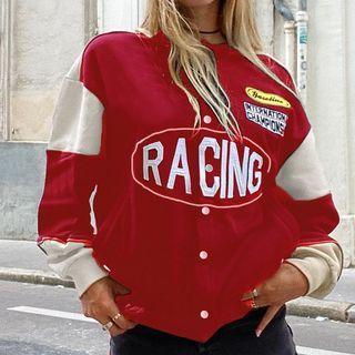 Lettering Two-tone Button-up Jacket