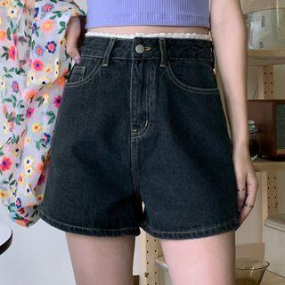 Lace Trim Denim Straight Leg Shorts