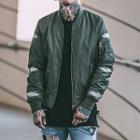 Feather Print Embroidered Zip Bomber Jacket