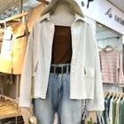 Faux Leather Button Jacket White - One Size