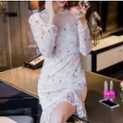 Floral Embroidered Long-sleeve Sheath Dress