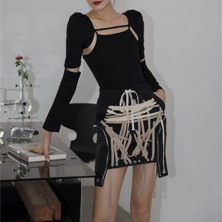 Set: Short-sleeve Plain Top + Arm Sleeves