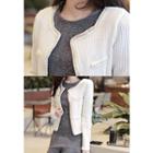 Faux-pearl Trim Open-front Ribbed Cardigan