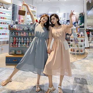 Plain V-neck Chiffon Dress