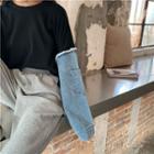 Frayed Long-sleeve Denim Pullover / Lettering Pants