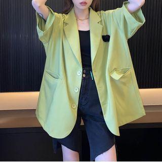 Elbow-sleeve Heart Print Button-up Jacket